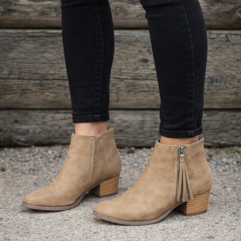 Modern Boho Western JustFab Ketanya Tassel Zipper Block Heel Bootie 8.5M